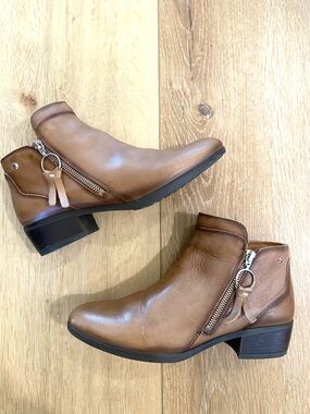 PIKOLINOS Daroca Ankle Booties Women Size 39 / 8.5 Brown Leather Zipper Detail